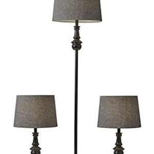 Adesso 1591-01 Classic Set Containing Matching Floor Two Table Lamps, 16" x 16" x 60", Black