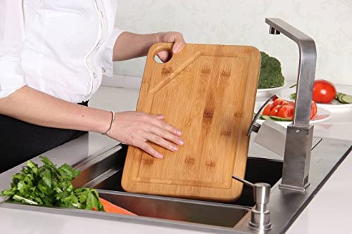 Mohy Bamboo Cutting Board Set with Juice Groove (Set of 3 with Holder) – Extra Large Thick Chopping Board Set for Meat, Cheese, Fruit and Vegetables