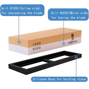 Knife Sharpening Stone, 2-Sided Whetstone with Non-Slip Base, Best Kitchen Blade Sharpener, Grit 1000/6000 Waterstone