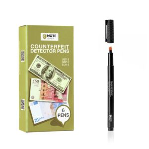 NoteShield 6 Pack Counterfeit Detector Pen Counterfeit Pens Bill Pens Money Marker Detect Fake Marker, Check Bills False Currency Counterfit Marker Pen