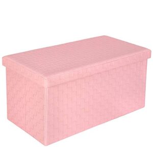 b fsobeiialeo folding storage ottoman, faux leather footrest stool long bench toy box chest for girls, pink 30 x15 x15 inches , large