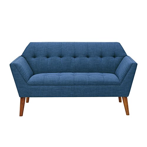INK+IVY Newport Accent Armchair-Solid Wood Frame, Flare Arm Family Loveseat Settee Modern Mid-Century Style Living Room Sofa Furniture, 59" Wide, Blue