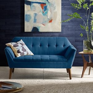 ink+ivy newport accent armchair-solid wood frame, flare arm family loveseat settee modern mid-century style living room sofa furniture, 59" wide, blue