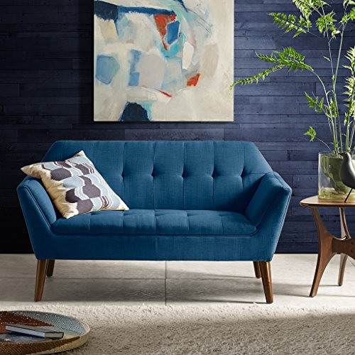 INK+IVY Newport Accent Armchair-Solid Wood Frame, Flare Arm Family Loveseat Settee Modern Mid-Century Style Living Room Sofa Furniture, 59" Wide, Blue