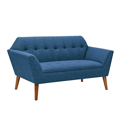 INK+IVY Newport Accent Armchair-Solid Wood Frame, Flare Arm Family Loveseat Settee Modern Mid-Century Style Living Room Sofa Furniture, 59" Wide, Blue
