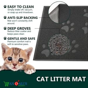 ANDALUS Cat Litter Mat - Kitty Litter Trapping Mat for Litter Boxes - Kitty Litter Mat to Trap Mess, Scatter Control - Washable Indoor Pet Rug and Carpet - Grey, Small (15.75" x 11.75")