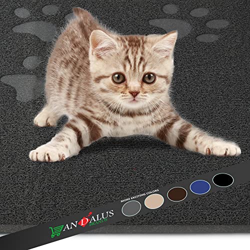 ANDALUS Cat Litter Mat - Kitty Litter Trapping Mat for Litter Boxes - Kitty Litter Mat to Trap Mess, Scatter Control - Washable Indoor Pet Rug and Carpet - Grey, Small (15.75" x 11.75")