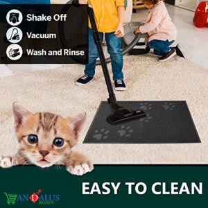 ANDALUS Cat Litter Mat - Kitty Litter Trapping Mat for Litter Boxes - Kitty Litter Mat to Trap Mess, Scatter Control - Washable Indoor Pet Rug and Carpet - Grey, Small (15.75" x 11.75")