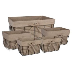 dii farmhouse chicken wire storage baskets with liner, set of 5, vintage taupe, assorted sizes