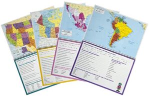 painless learning educational workbook eight geography full color detailed laminated maps usa,world,canada,mexico,south america,europe,africa and asia