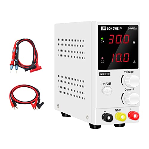 DC Power Supply Variable,0-30 V / 0-10 A LW-K3010D Adjustable Switching Regulated Power Supply Digital,with Alligator Leads US Power Cord Used for Spectrophotometer and lab Equipment Repair