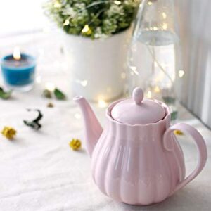 Sweese 222.108 Ceramic Teapot Pumpkin Fluted Shape, Pink - 28 Ounce