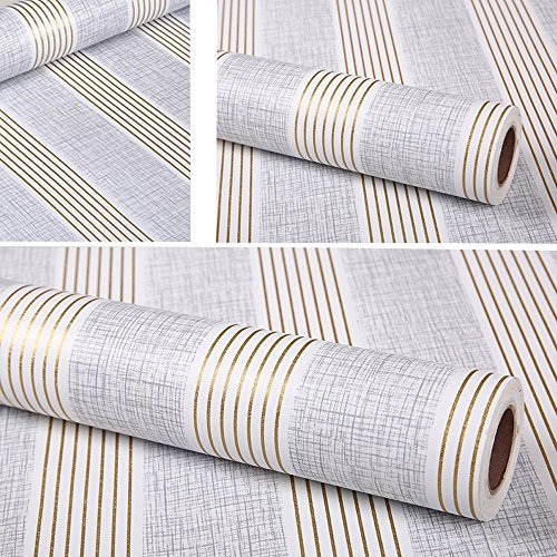 HOYOYO 17.8 x 78 Inches Self-Adhesive Shelf Liner, Self-Adhesive Shelf Liner Dresser Drawer Paper Wall Sticker Home Decoration, Grey Stripe