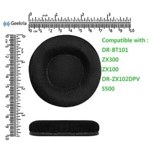 Geekria Comfort Velour Replacement Ear Pads for Sony DR-BT101, ZX300, ZX100, DR-ZX102DPV, S500 Headphones Ear Cushions, Headset Earpads, Ear Cups Cover Repair Parts (Black)