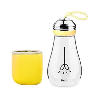 keemanman creative bulb cup,bpa free glass travel tea mug,cute water bottle with neoprene sleeve 14 ounce (yellow)