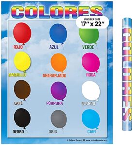 17” x 22” school smarts laminated colors in spanish, chart for preschool kids, large durable display of twelve bold colors for use in homeschool or classroom settings