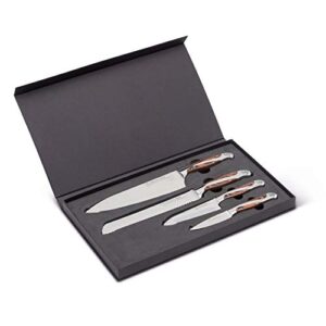 hammer stahl 4 piece knife set - chef essential kitchen knives with bread, chef, santoku, and paring knives in padded foam box - german high carbon stainless steel