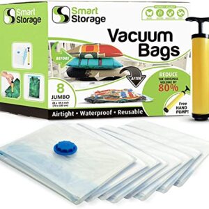 Smart Storage Vacuum Storage Bags, 8 Pack Space Saver Bags for Clothes, Pillows & Bedding, Travel Luggage, Vacuum Seal Storage Bags