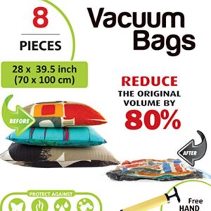 Smart Storage Vacuum Storage Bags, 8 Pack Space Saver Bags for Clothes, Pillows & Bedding, Travel Luggage, Vacuum Seal Storage Bags