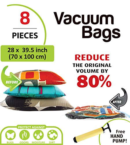 Smart Storage Vacuum Storage Bags, 8 Pack Space Saver Bags for Clothes, Pillows & Bedding, Travel Luggage, Vacuum Seal Storage Bags