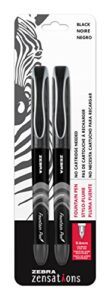 zebra pen zensations fountain pen set, fine point 0.6mm, black non-toxic ink, stainless steel nib, disposable, 2-pack (04112)