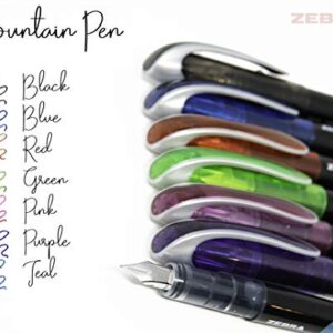 Zebra Pen Zensations Fountain Pen Set, Fine Point 0.6mm, Black Non-Toxic Ink, Stainless Steel Nib, Disposable, 2-Pack (04112)