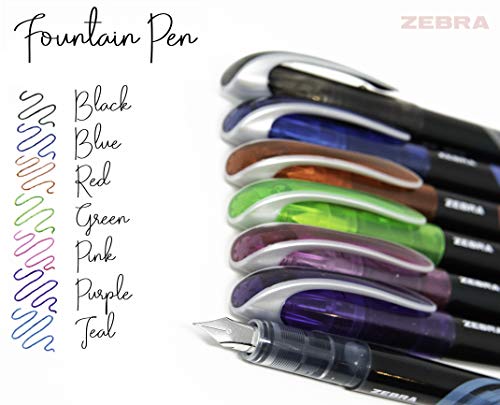 Zebra Pen Zensations Fountain Pen Set, Fine Point 0.6mm, Black Non-Toxic Ink, Stainless Steel Nib, Disposable, 2-Pack (04112)