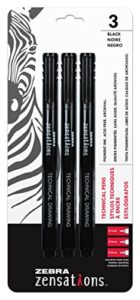 zebra pen zensations technical pen, assorted point sizes, black ink, 3-count