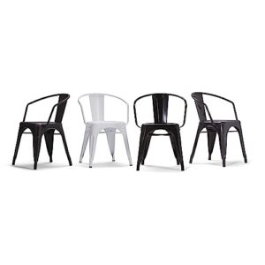 SIMPLIHOME Larkin Industrial Metal Dining Arm Chair (Set of 2) in Distressed Black, Silver, Fully Assembled, For the Dining Room