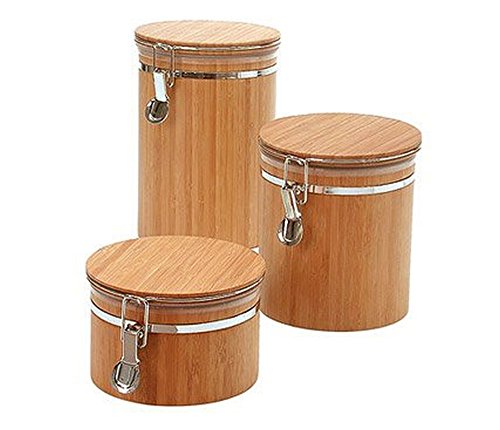 JapanBargain Brand, Bamboo Airtight Seal Kitchen Food Storage Canister Jar with Lid, Set of 3, Yellow