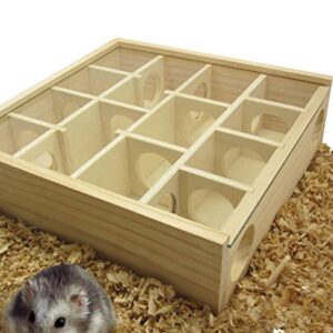 Hypeety Wooden Maze Tunnel Toy with Glass Cover, Small Pet Animals Activity Sport Gerbil Labyrinth Dwarf Hamster Play Toys Maze Tunnel Mice Wooden Funny Toy