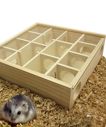 Hypeety Wooden Maze Tunnel Toy with Glass Cover, Small Pet Animals Activity Sport Gerbil Labyrinth Dwarf Hamster Play Toys Maze Tunnel Mice Wooden Funny Toy