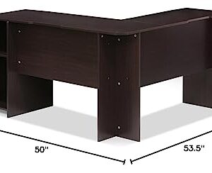 Furinno Indo L-Shaped Computer Desk with Bookshelf, Espresso