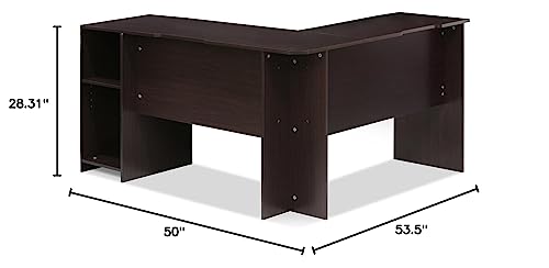 Furinno Indo L-Shaped Computer Desk with Bookshelf, Espresso