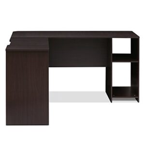 Furinno Indo L-Shaped Computer Desk with Bookshelf, Espresso