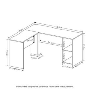 Furinno Indo L-Shaped Computer Desk with Bookshelf, Espresso