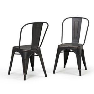 simplihome fletcher industrial metal dining side chair (set of 2) in distressed black, copper, fully assembled, for the dining room