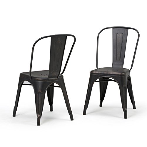 SIMPLIHOME Fletcher Industrial Metal Dining Side Chair (Set of 2) in Distressed Black, Copper, Fully Assembled, For the Dining Room