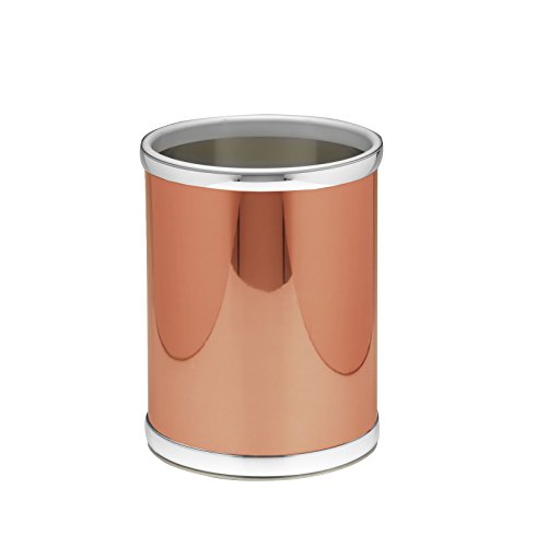 Kraftware Vinyl and Mylar Polished Round Waste Basket, 10.75", Copper and Chrome