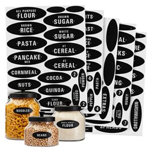158 pieces chalkboard pantry labels for food containers, preprinted white all caps on black stickers for jars, kitchen canisters (water resistant)