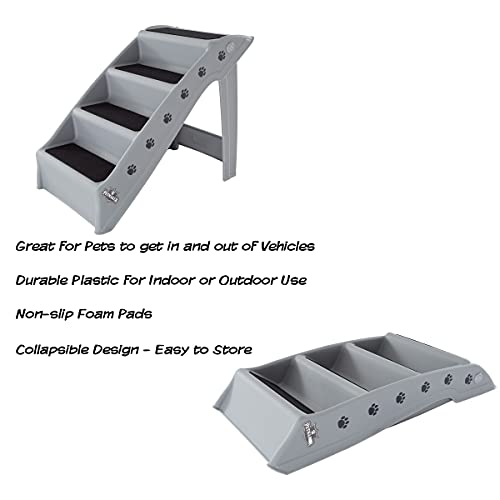 Pet Stairs Collection - Safe and Durable Indoor or Outdoor Ramp with 4-Step Design - Cat or Dog Steps for Couch, Bed, Truck, SUV, or Car by PETMAKER (Gray)