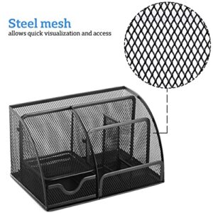 Halter Mesh Desk Organizer - 6 Compartments with Drawer, Multifunctional Organizer for Home and Office Supplies (Black)