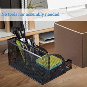 Halter Mesh Desk Organizer - 6 Compartments with Drawer, Multifunctional Organizer for Home and Office Supplies (Black)