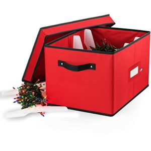 zober christmas light storage - christmas light organizer w/ 4 plastic christmas lights organizer wheel - strong & durable material - stitched reinforced handles - red