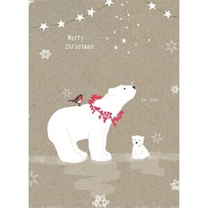 tree-free greetings holiday greeting cards, polar bear merry christmas, vintage brown recycled paper, boxed note card set, 10-pack (hb93300)