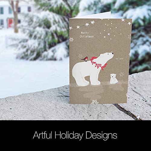 Tree-Free Greetings Holiday Greeting Cards, Polar Bear Merry Christmas, Vintage Brown Recycled Paper, Boxed Note Card Set, 10-Pack (HB93300)