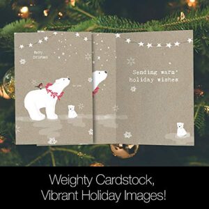 Tree-Free Greetings Holiday Greeting Cards, Polar Bear Merry Christmas, Vintage Brown Recycled Paper, Boxed Note Card Set, 10-Pack (HB93300)