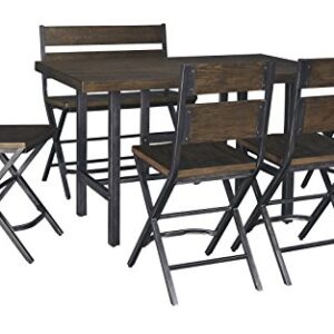 Ashley Furniture Signature Design - Kavari 6-Piece Dining Room Set - Includes Counter Height Table & 4 Barstools & 1 Double Barstool - Brown