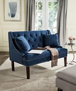 safavieh home collection zoey navy blue and espresso velvet settee