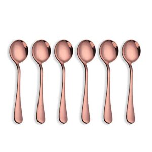 berglander rose gold plated 18/0 stainless steel soup spoons, stainless steel round spoons, pack of 6